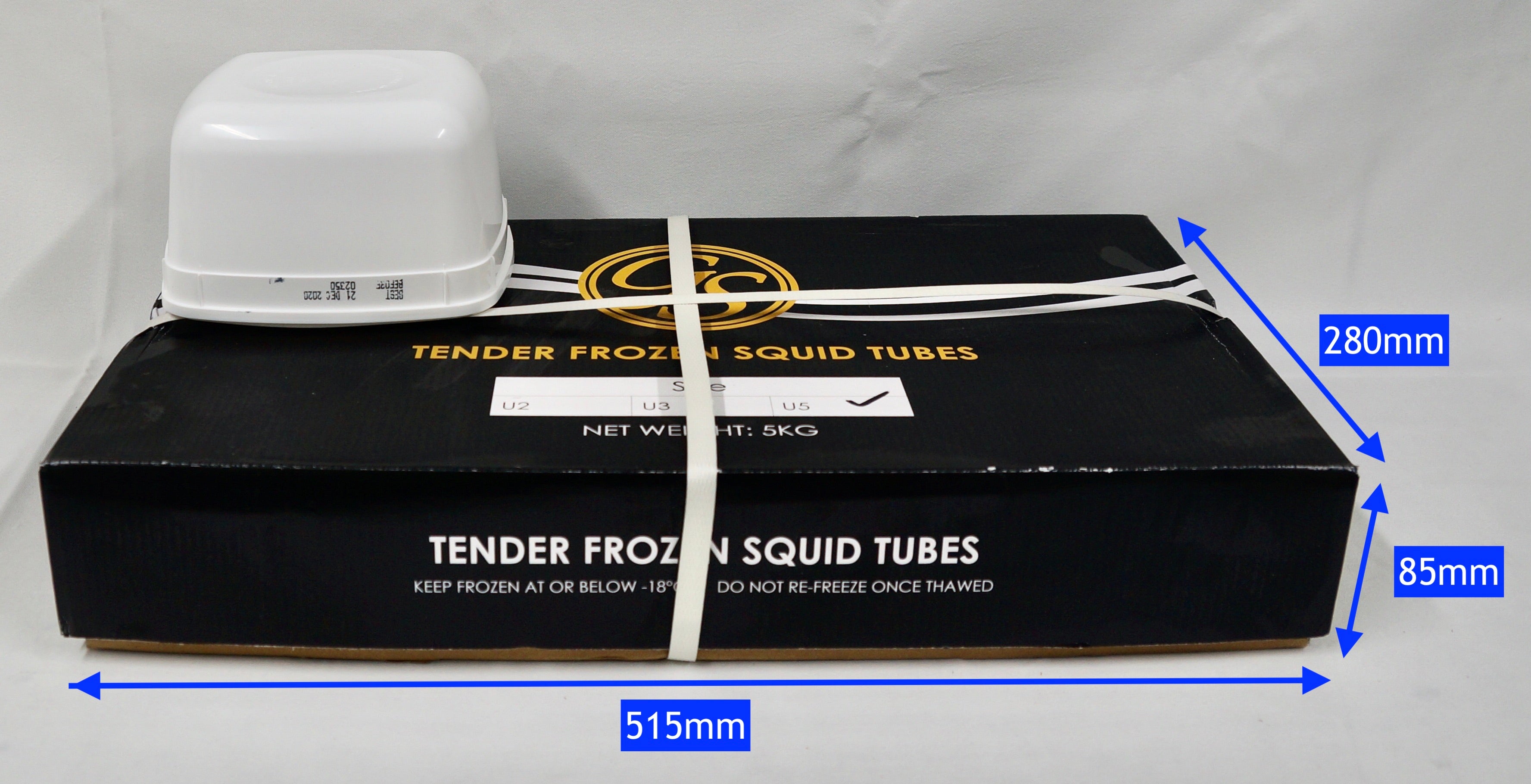 squid tube carton with dimensions