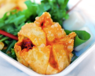 dim sim with salad in bowl