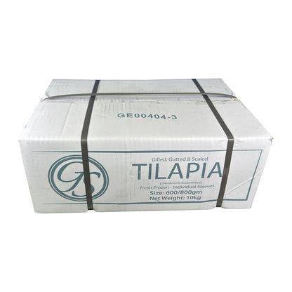 Box of G&G Tilapia fish on a white background