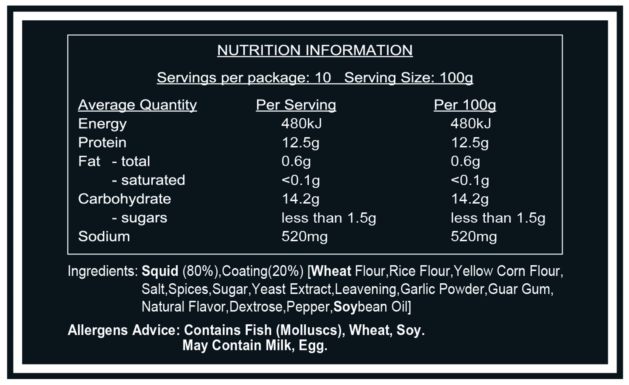 nutritional information