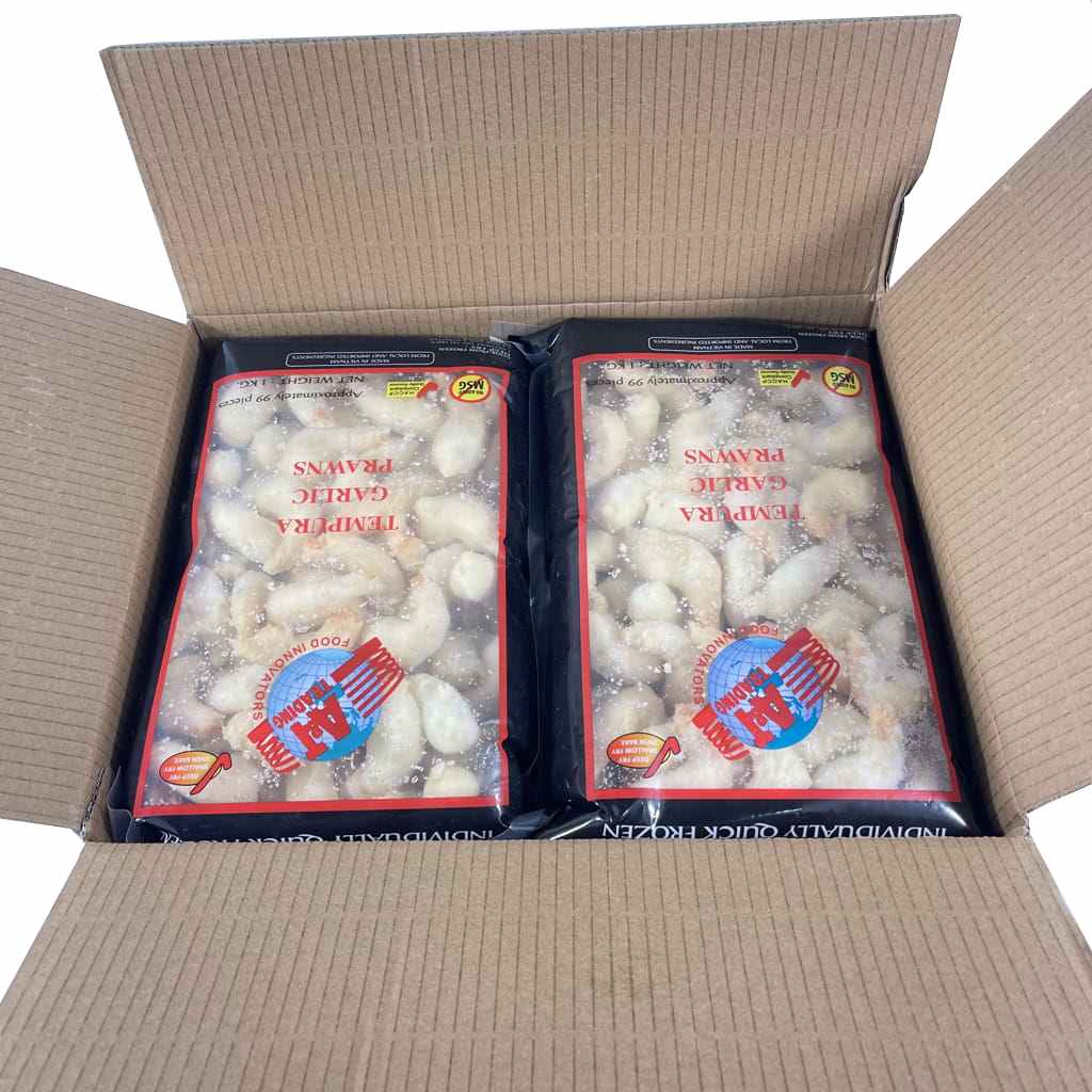inside tempura garlic prawn carton