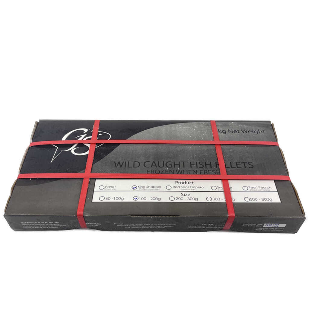 Box of King Snapper, on a white background