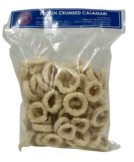 crumbed calamari rings in packaging no background