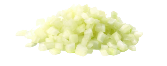pile of diced onion no background