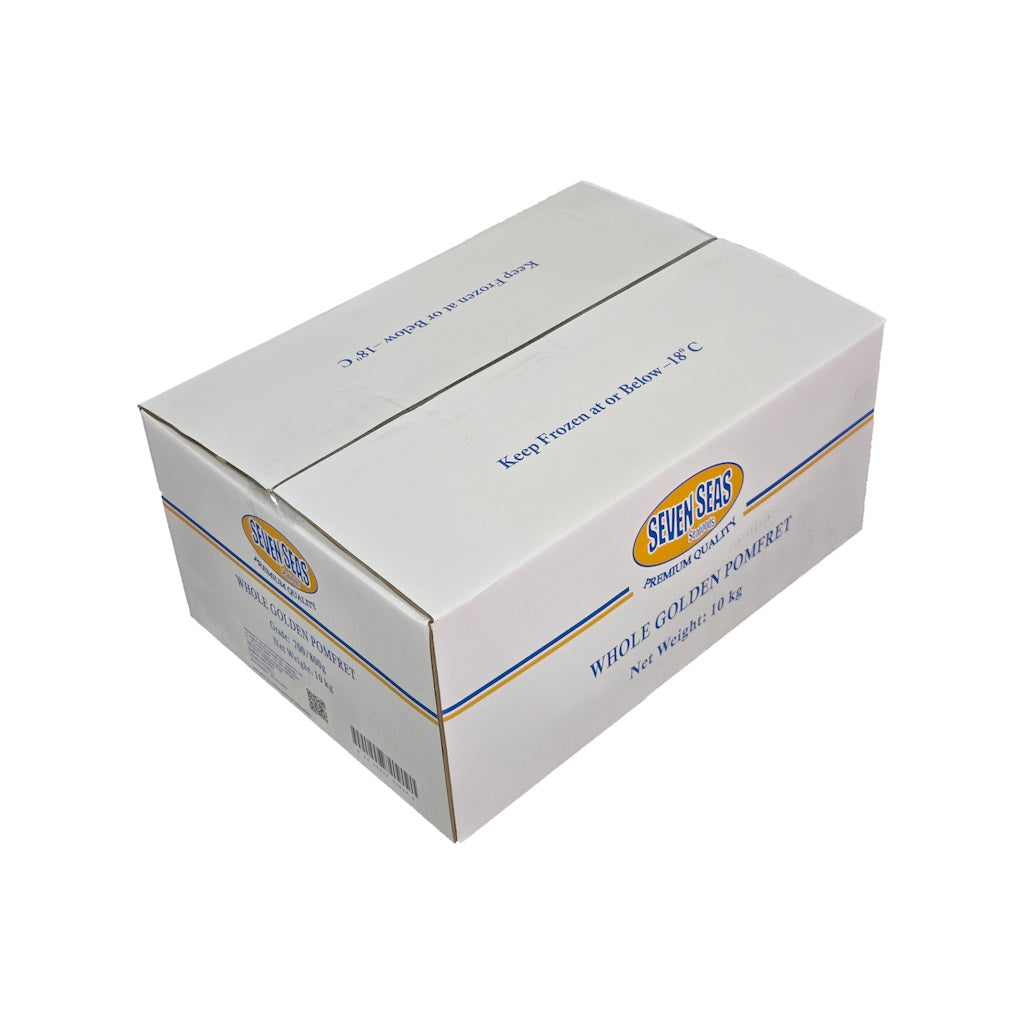 White cardboard box with blue and yellow Seven Seas branding on a white background