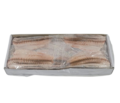 Box of barramundi fish fillets on a white background