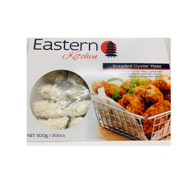 box of breaded oyster meat, white backgound