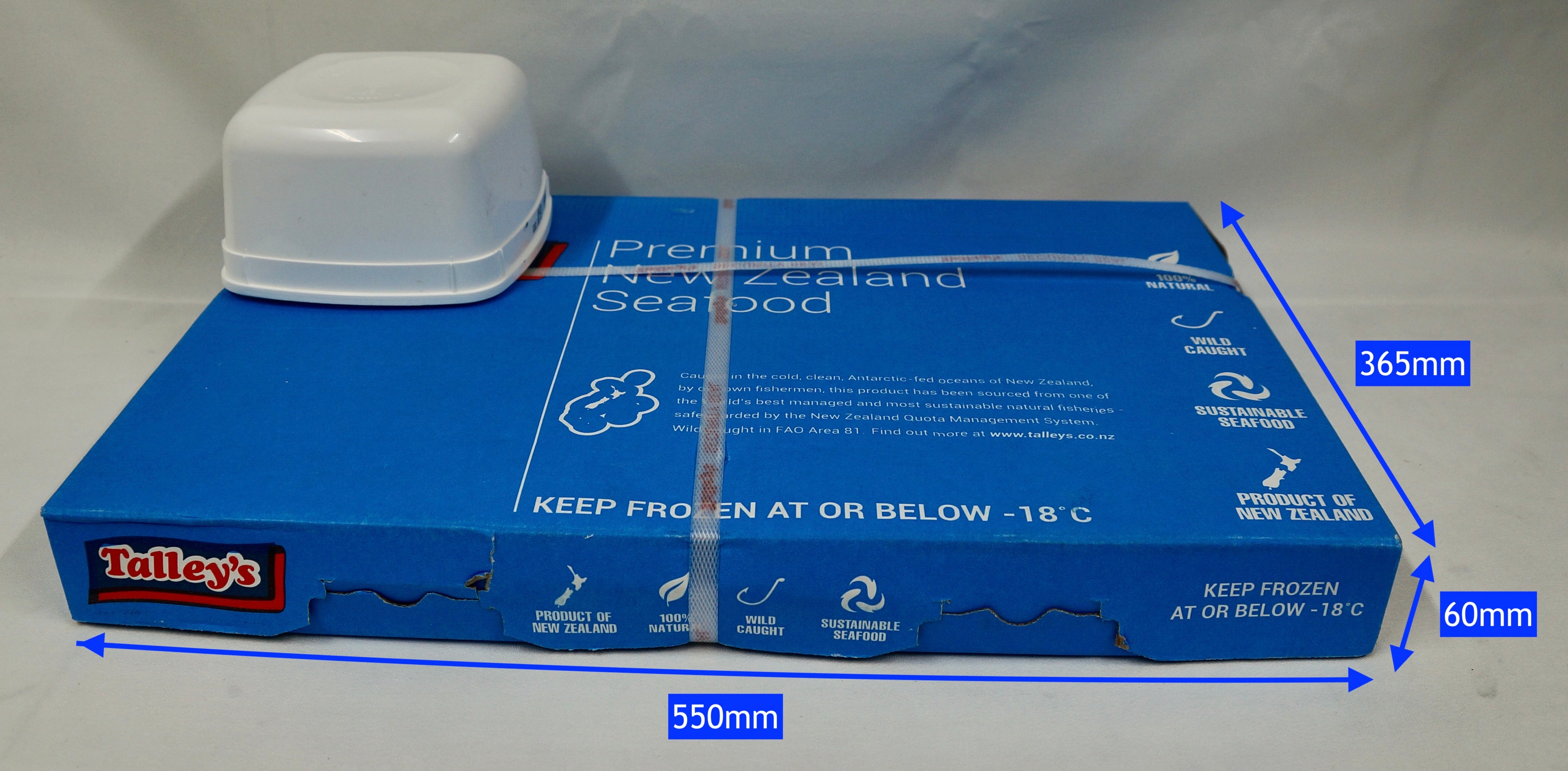 Deep Sea Cod carton with measurements 